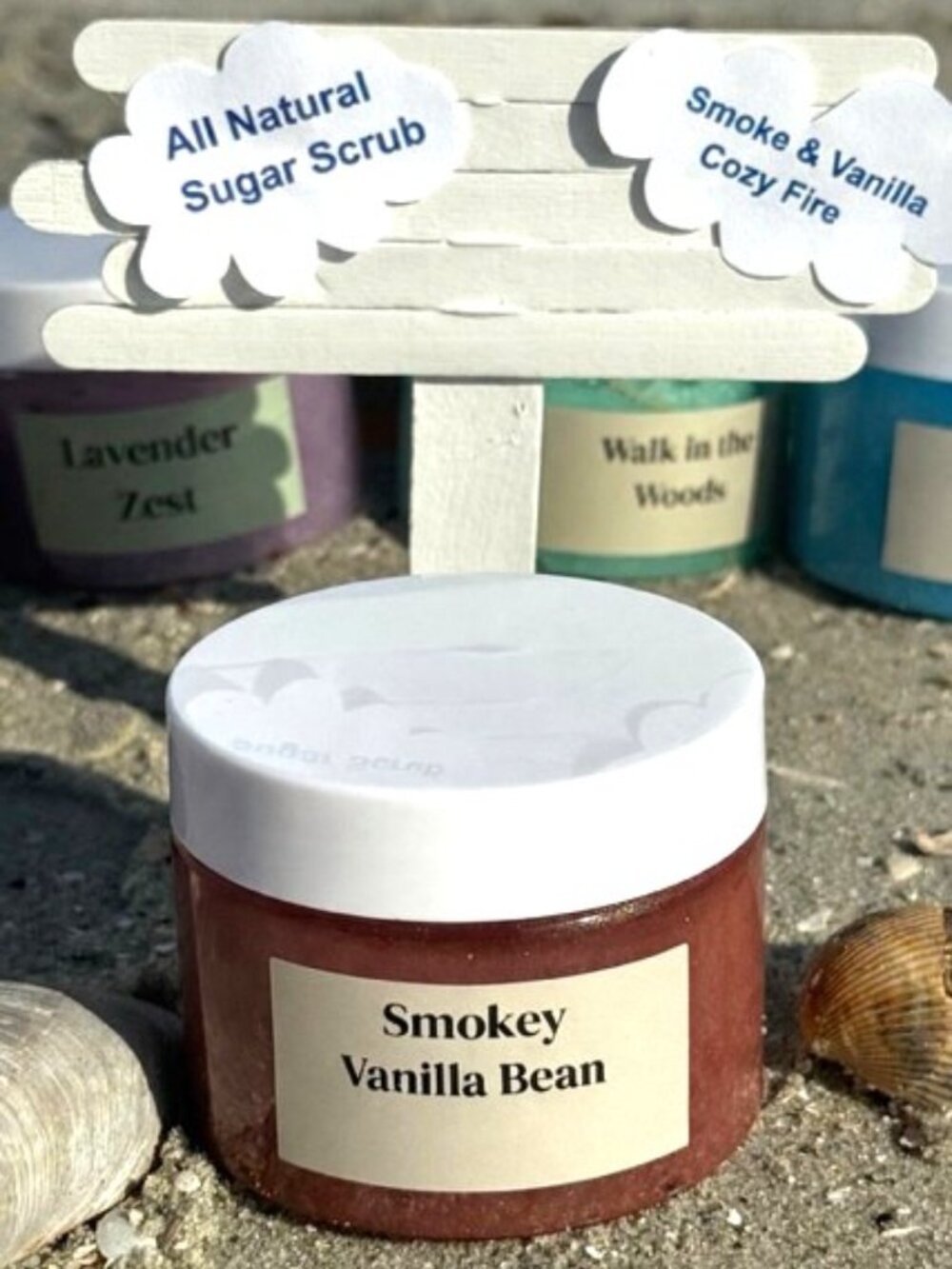 Smokey Vanilla Bean & Tobacco Body Sugar Scrub, All Natural Exfoliator 6 oz jar